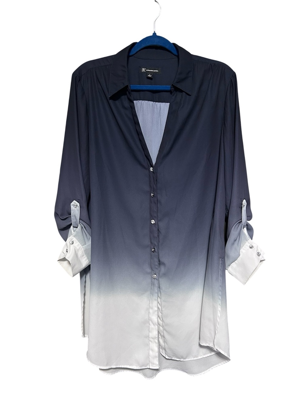 INC International Concepts Ombré Sheer Tunic Blouse | Blue to White Gradient | L